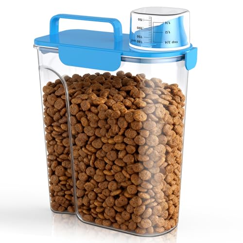 Uppetly Dog Cat Food Storage Container 5-7Lbs Pet Food Containers Airtight Cat Food Container with Portable Handle & Measuring Cup Small Animal Dry Food Dispenser for Dogs Cats and Birds