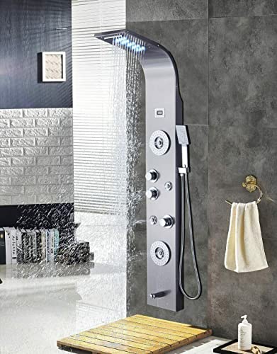 Shower Panel Tower System LED Rain Head Combination Massage Jet Faucet Set-Brushed Nickel miniatura 2