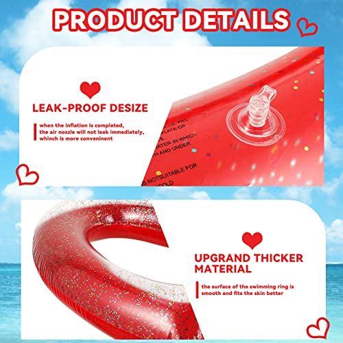 6 Pcs Inflatable Heart Pool Float 47" X 47" Giant Heart Shaped Inflatable Swim Rings With Glitter Bachelorette Pool Floats Tube Swimming Circle Toys For Adults Kids Summer Pool Water Beach Party #TOP2