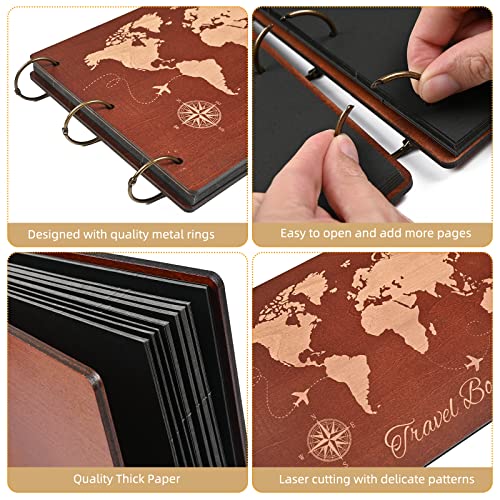 Image of Giiffu Travel Scrapbook Album Photo Album Scrapbook | Premium Wooden Memory Book Travel Photo Albums Kit with 100 Black Pages for Couples Adventure Graduation Gift