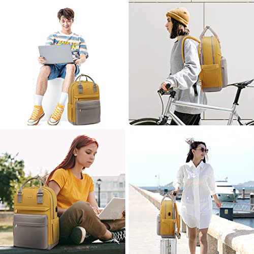 Image of LOVEVOOK Laptop Backpack for Women Girls, 15.6 Inch Waterproof Computer Backpack Student School Cute Bookbag Computer Bag, Grey & Yellow, 15.6 Inch, Travel Backpacks