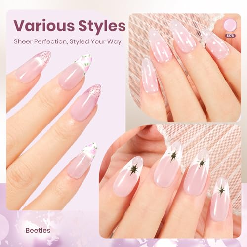 Image of Beetles Lilac Ripple Nude Pink Gel Polish - 15ML Full Size Neutral Jelly Nude Pink Nail Polish Base Color Nail Concealer Sheer Translucent Effect Soak Off UV LED French Nail Art DIY Manicure Gifts