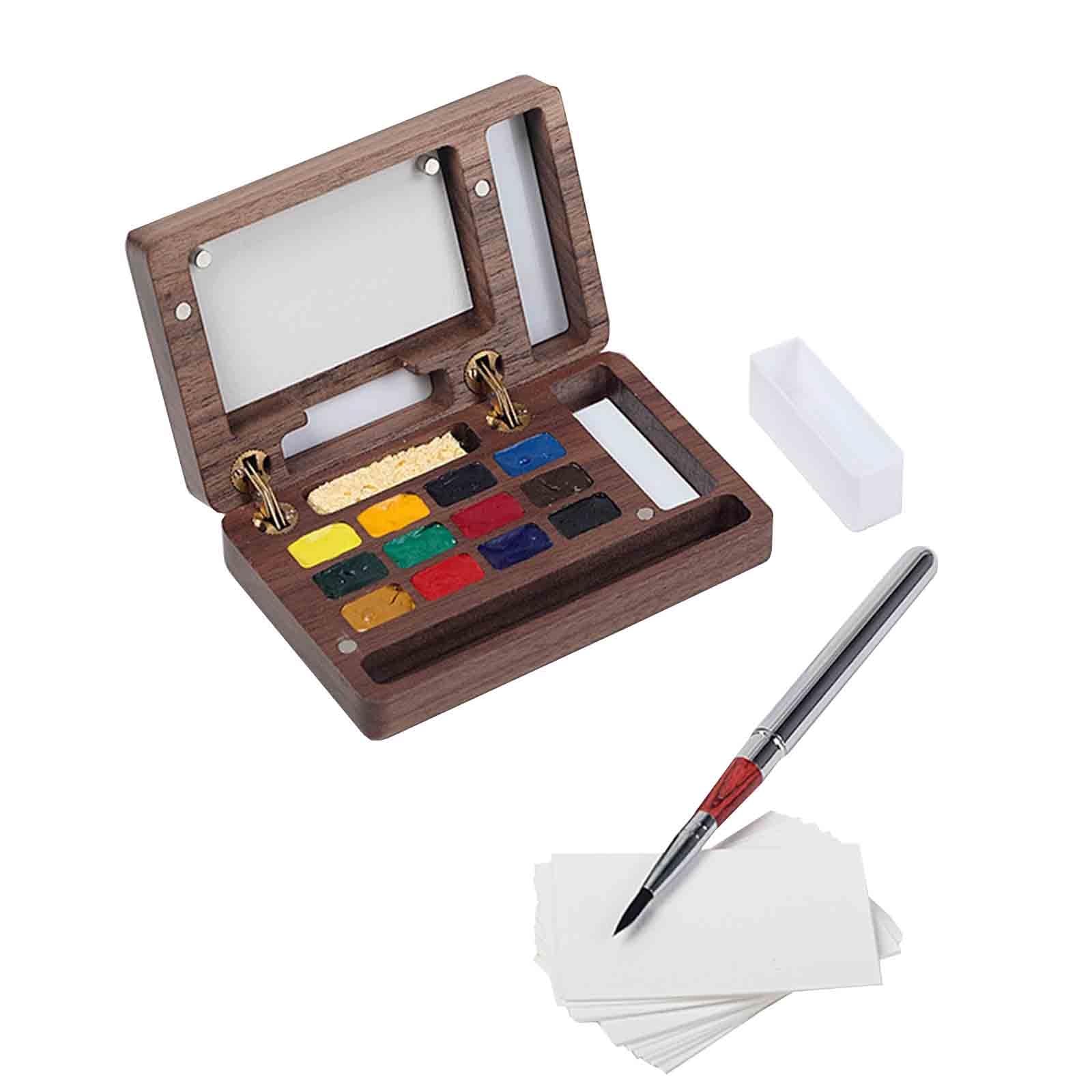 12 Farben Mini Aquarell Set Walnuss Tragbar Aquarell Set Unterwegs Portioniert Solide Aquarellfarben Für Zugreisen(12-colour A)