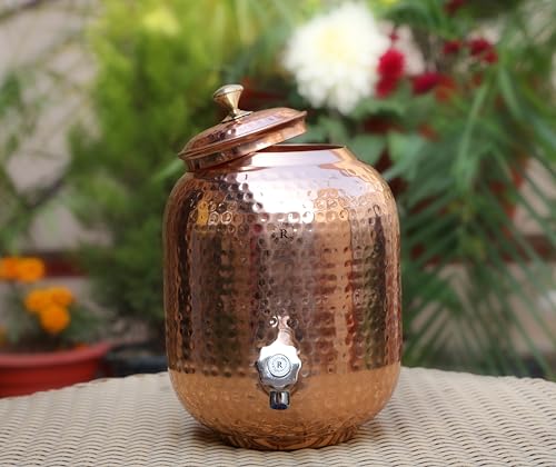 Image of Copper Water Matka 4L with Rustic Hammered Design, Traditional Copper Water Storage Pot for Home, Kitchen & Office