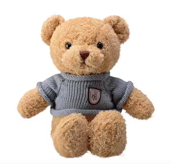 Plush Teddy Bear – 28cm, Soft Stuffed Animal with Knitted Sweater, Adorable Cuddly Toy for Kids & Adults (Warm Light Brown)-image-35