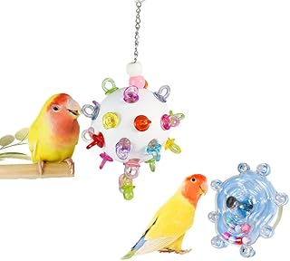 Bird Toys Wheel Spinner Rattle and Cage Hanging Chewable Pacifers Ball Toy Set Fun Bird Cage Accessories for Pet Birds