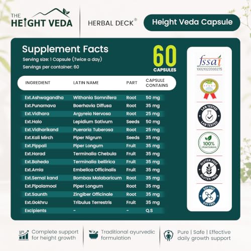 HERBAL DECK Height Veda Supreme Growth Formula 60 Capsules - Image 3