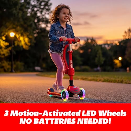 Image of SKIDEE Kick Scooter for Kids Ages 3-5 | Foldable 3 Wheel Scooter with Lean-to-Steer, Adjustable Height, Removable Seat & LED Light Wheels | Toddler Scooter Up to 12 Year Old Boys /Girls