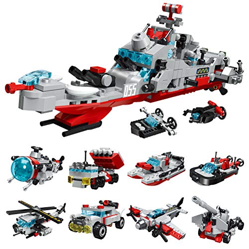 CLOURF Guided-Missile Destroyer Building Toy kit 8in1 Compatible with Most Major Brands of Building Bricks