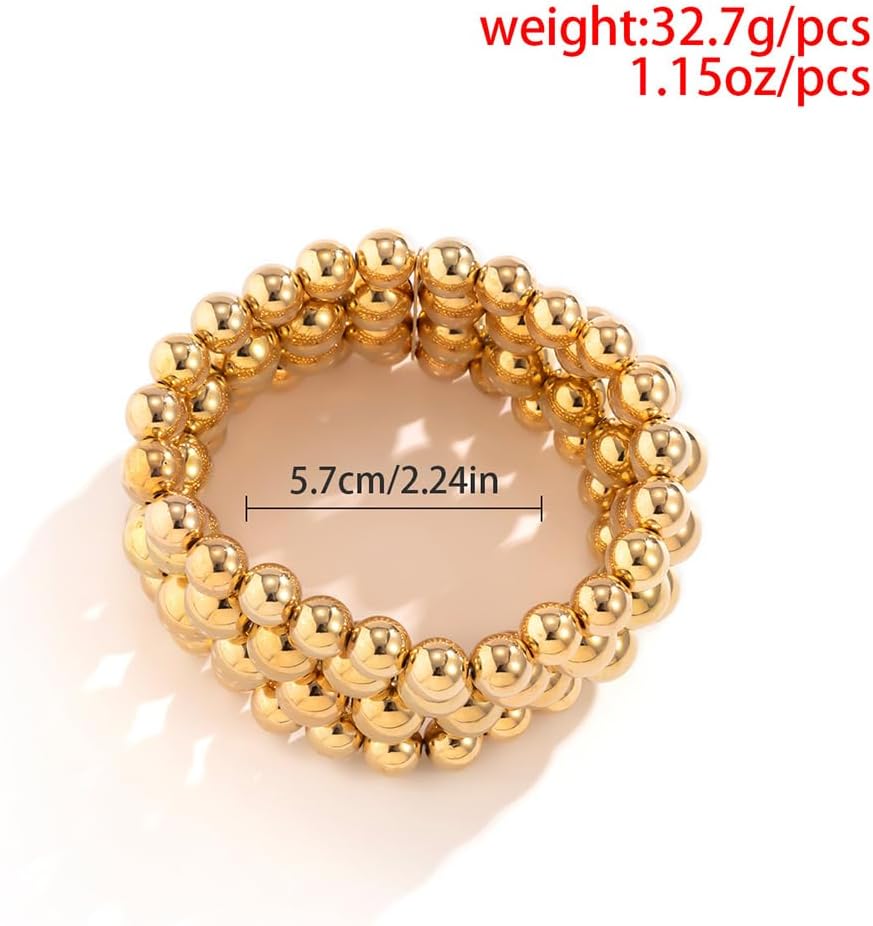 Gold Stack Beaded Bracelets for Women Vintage High Polished Stretch Small Bead Stackable Bracelet Fashion Elastic Round Balls Chunky Statement Jewelry - Image 3