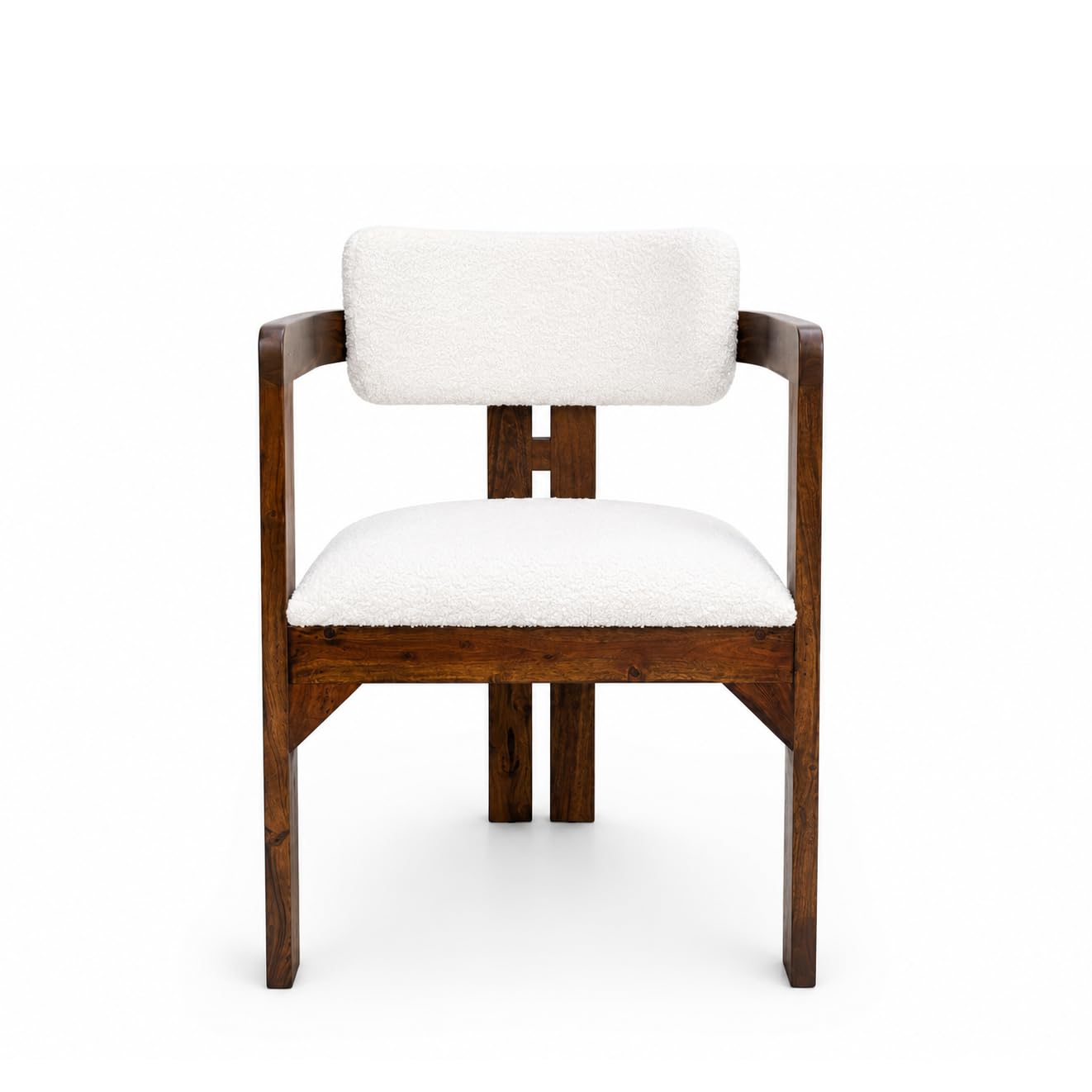 Modern Mango Wood Dining Chair with Cream Bouclé Upholstery and Armrests – Contemporary Dining & Accent Chair-image-44