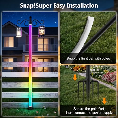 Image of AILBTON 2-Pack 6.6FT RGB+IC Neon Ambient Light for Poles,Outdoor Clip-on Chasing Effect Lighting, Waterproof Neon Atmosphere Lights for Patio Outdoor Living Camping Party