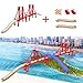 Bunu1492 Wooden Train Track Accessories Set, Double Big Red Suspension Bridges Set, Compatible with All Major Brands Track, Christmas Birthday Gift for Boys Girls, Toys Expansion Pack for Kids Ages 3+