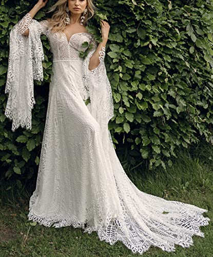 Women's Wedding Dresses Boho For Bride With Long Sleeves Plus Size Lace Beach Bridal Gowns Bohemian Wedding Gowns Ivory Us4 #TOP2