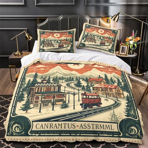 Parure de lit Noël vintage microfibre premium 200x200 cm imprimé 3D