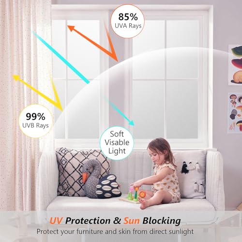 Kromapolis Window Privacy Film Frosted Glass Window Film, Heat Blocking Privacy Film for Glass Windows, Static Cling Non-Adhesive Frosting Window Stickers for Door Home (Frosted, 35.4 x 78.7 inch)
