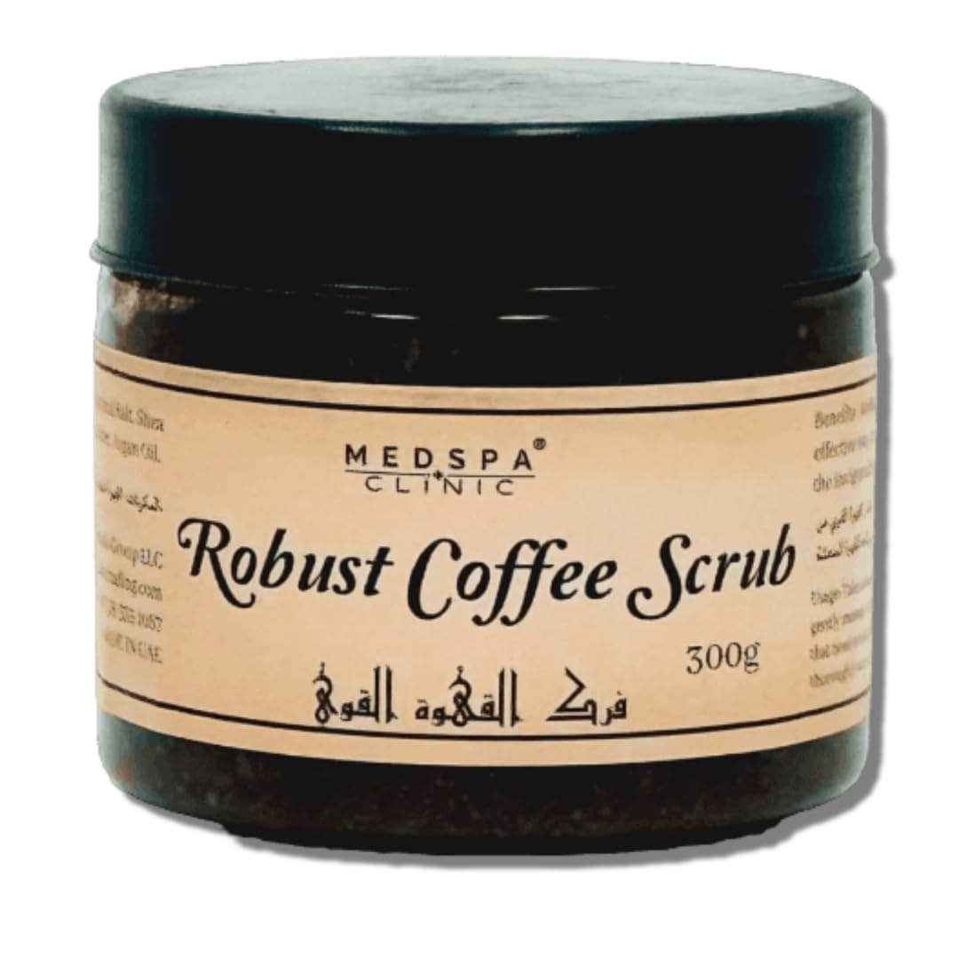 Robust Coffee Scrub Exfoliating & Moisturizing Body Scrub for Cellulite, Stretch Marks, and Dead Skin Removal Infused with, Shea Butter, and Vitamin E 100% Natural Ingredients - 300g