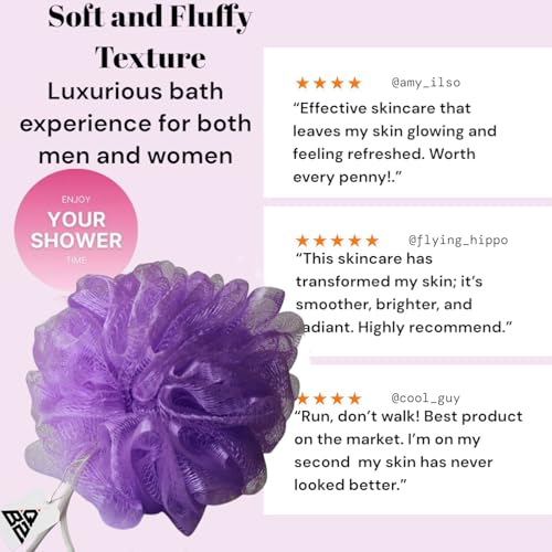 Image of QBZ Large Bath Loofah Sponge Scrubber Exfoliator for High Lather Cleansing (SKY BLUE & PURPLE, 1 Count (Pack of 2))