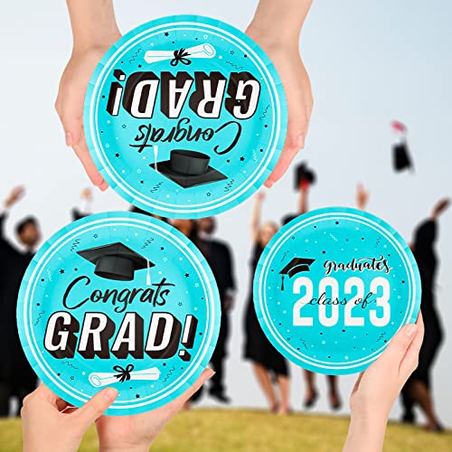 Dylives Light Blue Graduation Plates, Disposable 9'' And 7'' Class Of 2023 Party Dinner Dessert Plates Teal Graduation Party Decorations Congrats Grad Paper Plates Graduation Party Supplies, 100 Pack #TOP6