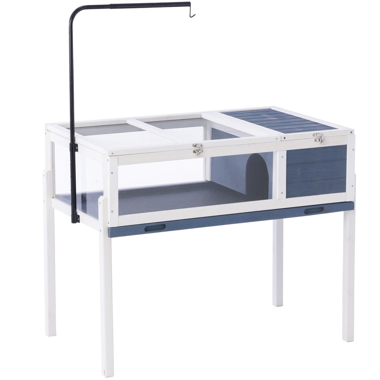 BIRASIL Wood Tortoise House with Adjustable Reptile Light Stand, Indoor Turtle Habitat Reptile Cage, Tortoises Enclosure for Small Animals Lizards Hamster (Gray)