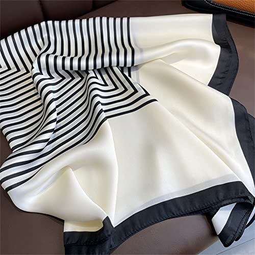 Multi-use Scarfs Light Luxury 90cm Silk Scarf Simple Striped Large Square Scarf for Women4