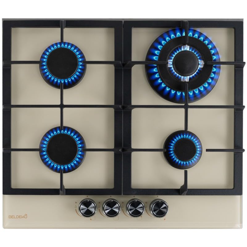 BELDEKO Plaque Gaz 4 Feux 8000W Beige - crème - Marque Française