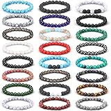 Landical 24 Pcs 8mm Gemstones Beaded Bracelets for Men Women Stretch Round Bead Bracelets Set Healing Crystal Stone Bracelets Semi Precious Bracelets (Classic)