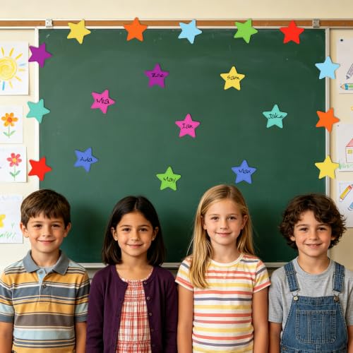 Image of Vuzvuv 108Pcs 3.6 Inch Rainbow Star Cutouts for Classroom Wall Cutouts