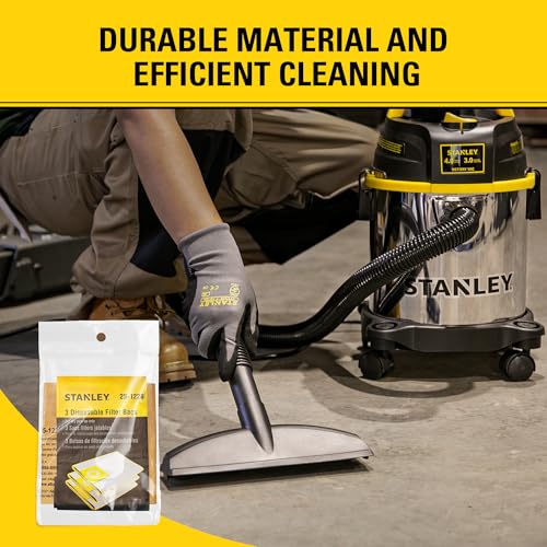 Image of 3 Pack STANLEY Disposable Filter Bag 25-1228, for 1-3.5 Gallon Wet /Dry Vacuum, Dust Bag Compatible with STANLEY SL18136