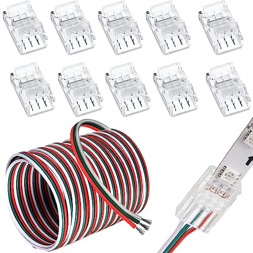 RUNCCI-YUN 5 m 22 AWG 3-pins LED strip verlengkabel DC 12V-24V aansluitkabel + 10 stuks 3-pins 10 mm LED strip connector voor SMD 3528 2835 5050 5630 effen LED strip & andere DC 12 V, 24 V LED
