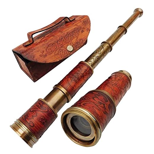 Antique Brass Nautical Pirate Handheld Telescope 18" Maritime Sailor Leather Spyglass
