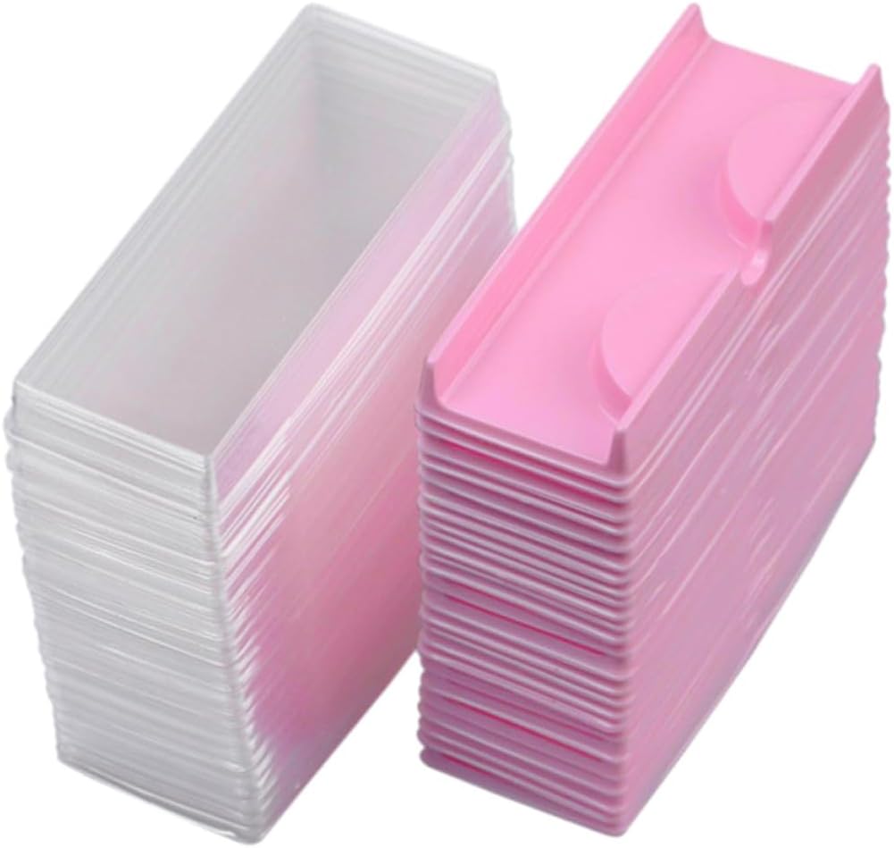 False Eyelash Storage Case with Cover Easy Open and Close Pink 50 Sets Plastic Container Box for Single Pair Synthetic Lash Suitable for Professional Beauty Salons and Personal
