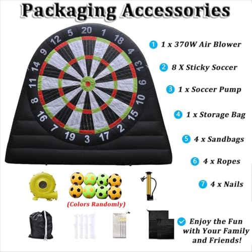 VFMVOYNZ Aufblasbares Outdoor-Fußball-Dartboard, Kick-Dart-Board mit 8 Fußbällen und 370-W-Gebläse, riesiges Outdoor-Fußball-Dartboard für Erwachsene/Kinder, Kick-Dartboard-Sport – Bild 3