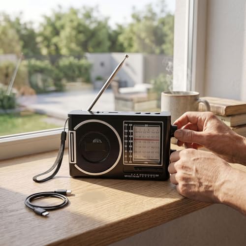 Radio portátil Bluetooth AM FM SW con carga solar y linterna miniatura 3