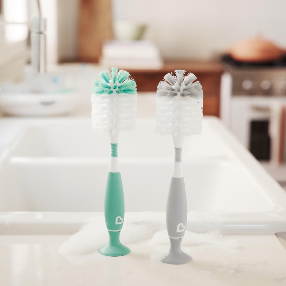 Munchkin Bottle Brush | For Cleaning Baby & Water Bottles with Built In Teat Brush | Freestanding | Dishwasher Safe | Bristle Brush | 1 Pack | Green — view 4
