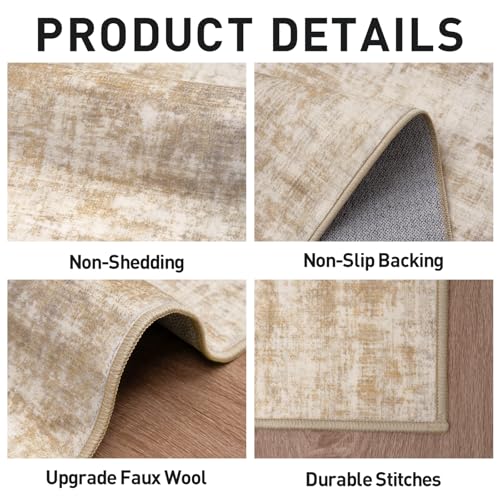 2'6''x8' Runner Rugs Washable Rug: Modern Abstract Living Room Rug Soft Anti-Skid Thin Carpet Indoor Floor Non-Shedding Carpets for Bedroom Dining Room Farmhouse Nursery Home Office - Beige