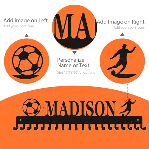 Image of Personalized Medal Holder with Name Display Rack for Awards Ribbons - Metal Custom Sports Race Plaques Hanger for Wall Mount Hold Up 63 Medal Hanger Display for Athlete Boy Girl Kid