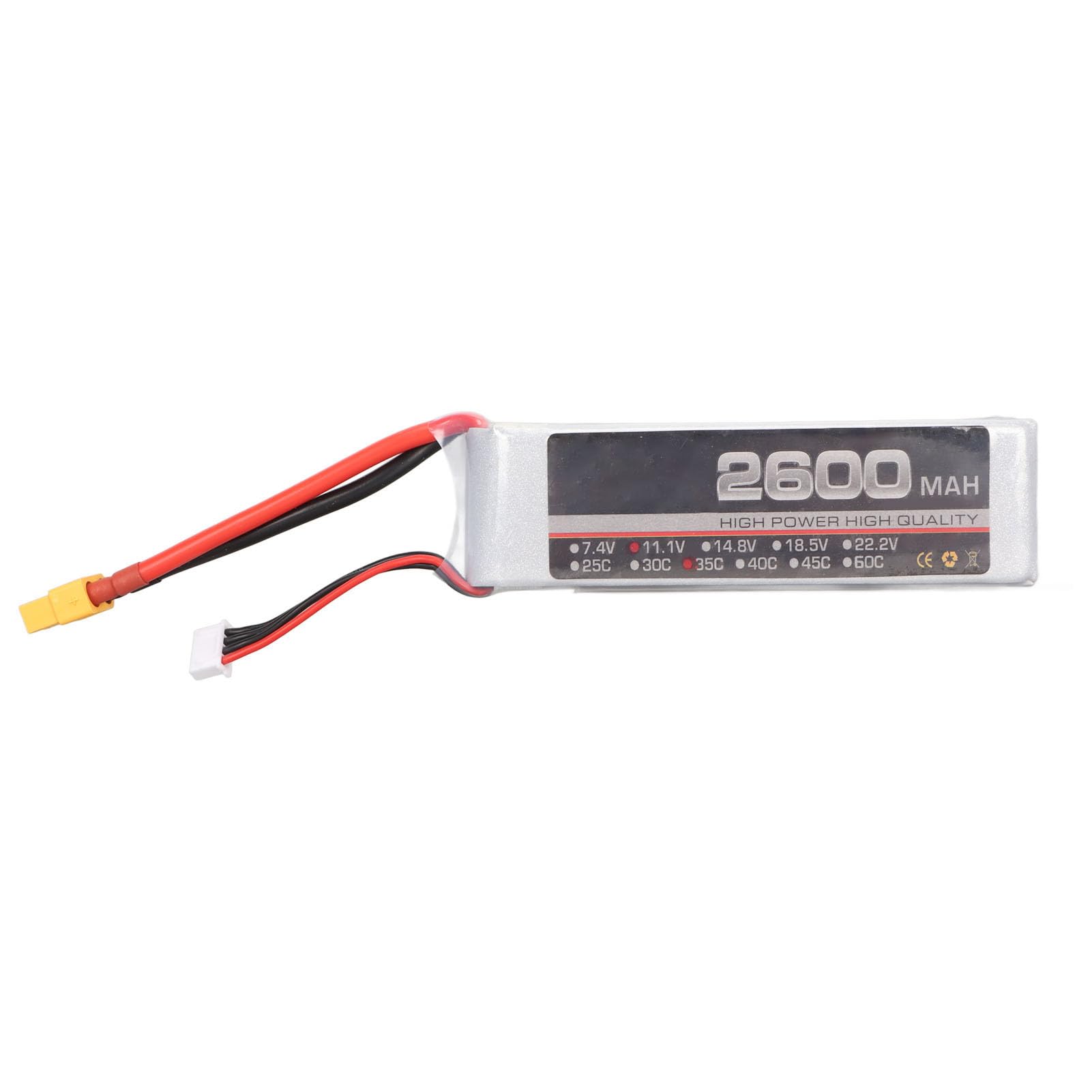 Dilwe Batteria LiPo RC 11,1 V 35C 2600 MAh 3S, Batteria LiPo Ad Alta Potenza con Spina di Bilanciamento XH, per FPV Racing Drone Quadcopter RC Aereo Elicottero Barca (XT60)