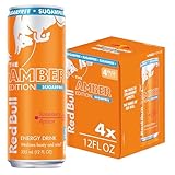 Red Bull Amber Edition Sugar Free Energy Drink, Strawberry Apricot, with 114mg Caffeine plus Taurine & B Vitamins, 12 Fl Oz, Pack of 4 Cans