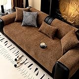 Sofahusse aus weichem Plüsch, einfarbig, gestreift, für 2/3 Kissen, rutschfest, für Haustiere und Kinder, 110 x 160 cm, Kaffeebraun, farbig, langlebig und stilvoll