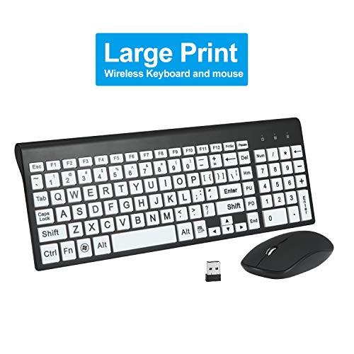 Zienstar-Wireless Large Print Keyboard and Wireless Mouse Combo Set with USB Receiver