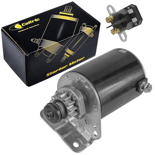 Caltric Starter and Relay Compatible with John Deere Tractor Lawn LA125 LA115 LA110 LA100 L105 L100 D120 D110 D105 D100 / 14 Teeth Improved Steel Gear
