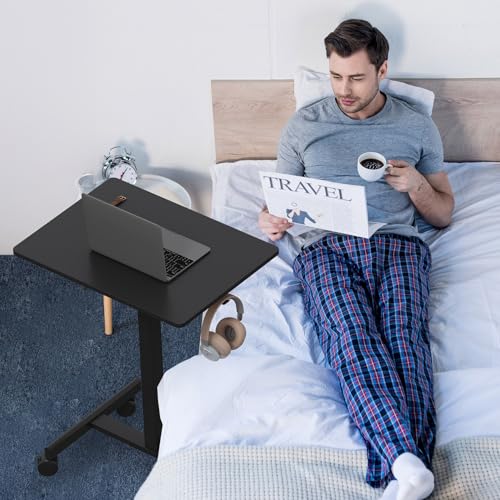 Image of 18.9 * 25.6 inch Mobile Standing Desk,T Shaped Pneumatic Adjustable Height Stand Up Desk,with Lockable Wheels,Ergonomic Standing Side Table for Home Office Work Computer Workstation Black+Gray