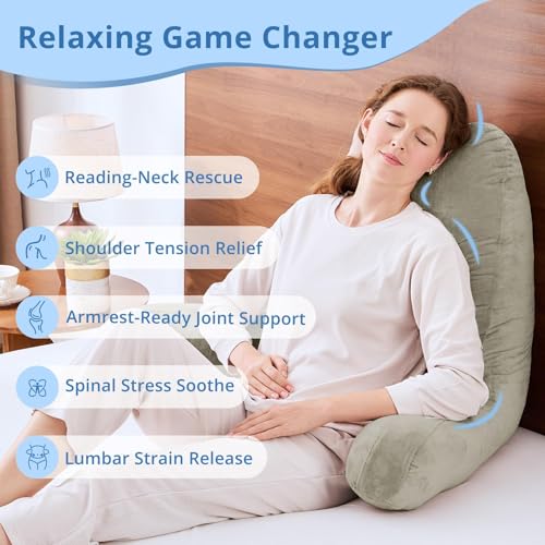 Image of Sasttie Reading Pillow for Bed, Back Pillow for Sitting Up, Linen | 25 inch Backrest Support Cushion for Couch, Sofa, and Floor, Dorm Essentials, OEKO-TEX, Adjustable Down Alternative Fill