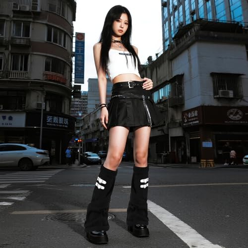 Image of Junely 2 Pairs Leg Warmers for Women Kawaii Leg Warmer Cute Legwarmers Japanese Socks Halloween Goth Emo Gyaru Accessories