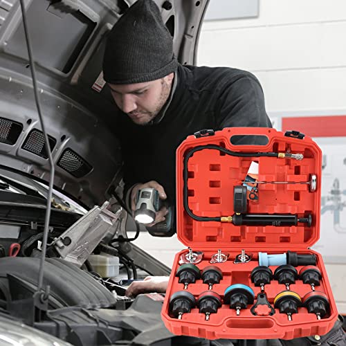 Dasbet 18Pcs Radiator Pressure Leakage Tester Tool Kit, Automotive Cooling System Water Tank Leak Test Detector Set With Hand Pump And Nylon Adapters #TOP5