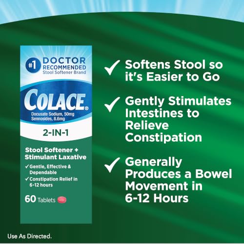 Image of Colace 2-in-1 Stool Softener Plus Stimulant Laxative Tablets, 60 Count