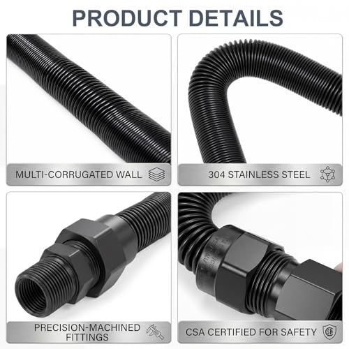 Image of 1 inch Od x 3 /4 inch Id 24 inch Gas Line hose Connector, 304 SS Flexible