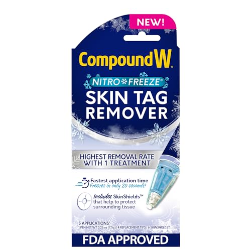 Compound W Nitrofreeze Skin Tag Remover, Skin Tag Removal Kit with 1 Skin Tag Remover Pen, 4 Replacement Tips, and 6 SkinShields, 5 Treatments