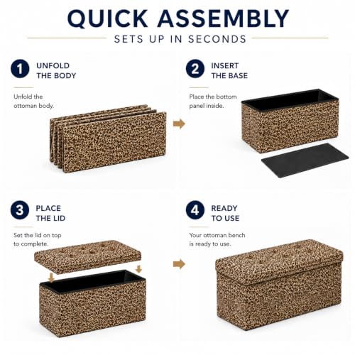 Image of ALASDO 30 Inch Folding Storage Ottoman Bench with Hidden Storage, PU Leather Ottoman Foot Rest Stool, End of Bed Bench for Bedroom, Living Room, Entryway and Closet, Leopard Print